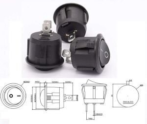 Anahtar Yuvarlak Siyah On Off Işıksız 2 Pin 6a 250v Kcd1-5 / Ic-133-2 ( Kalıcı Tip )