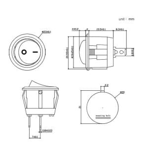 Anahtar Yuvarlak Siyah On Off Işıksız 2 Pin 6a 250v Kcd1-5 / Ic-133-2 ( Kalıcı Tip )