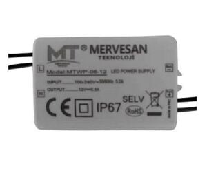 Mervesan Mswp / Mtwp-06-12 12v Dc 0,5a Sabit Voltaj Plastik Kasa Adaptör İp67