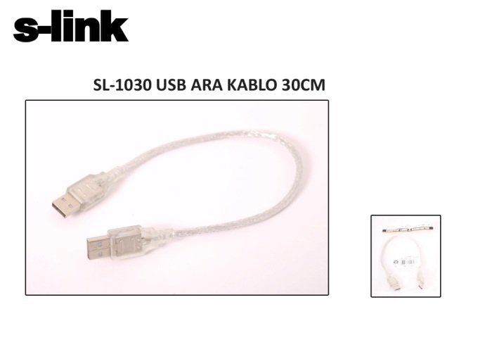 S-LİNK USB A ERKEK = A ERKEK KABLO 0,30 MT ŞEFFAF-SL-1030  30CM