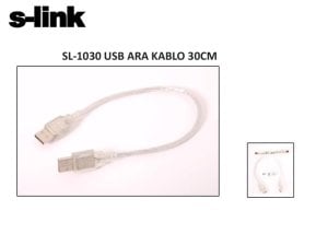 S-LİNK USB A ERKEK = A ERKEK KABLO 0,30 MT ŞEFFAF-SL-1030  30CM
