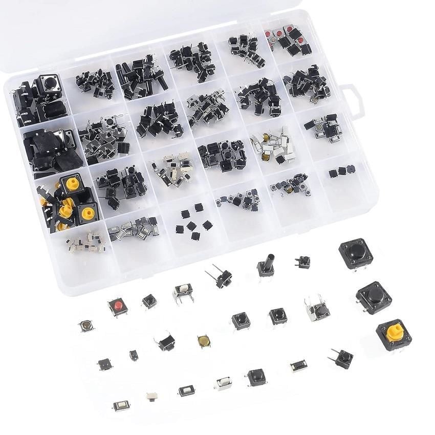 250 Adet Tact Switch Seti Dip Smd Kılıf 25 Farklı Çeşit Plastik Çantada