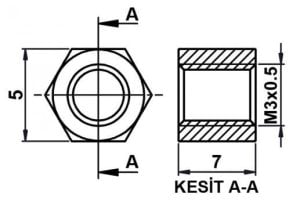 DİSTANS  METAL  AK-YP-407  7mm  DİŞİ - DİŞİ  YÜKSELTEÇ