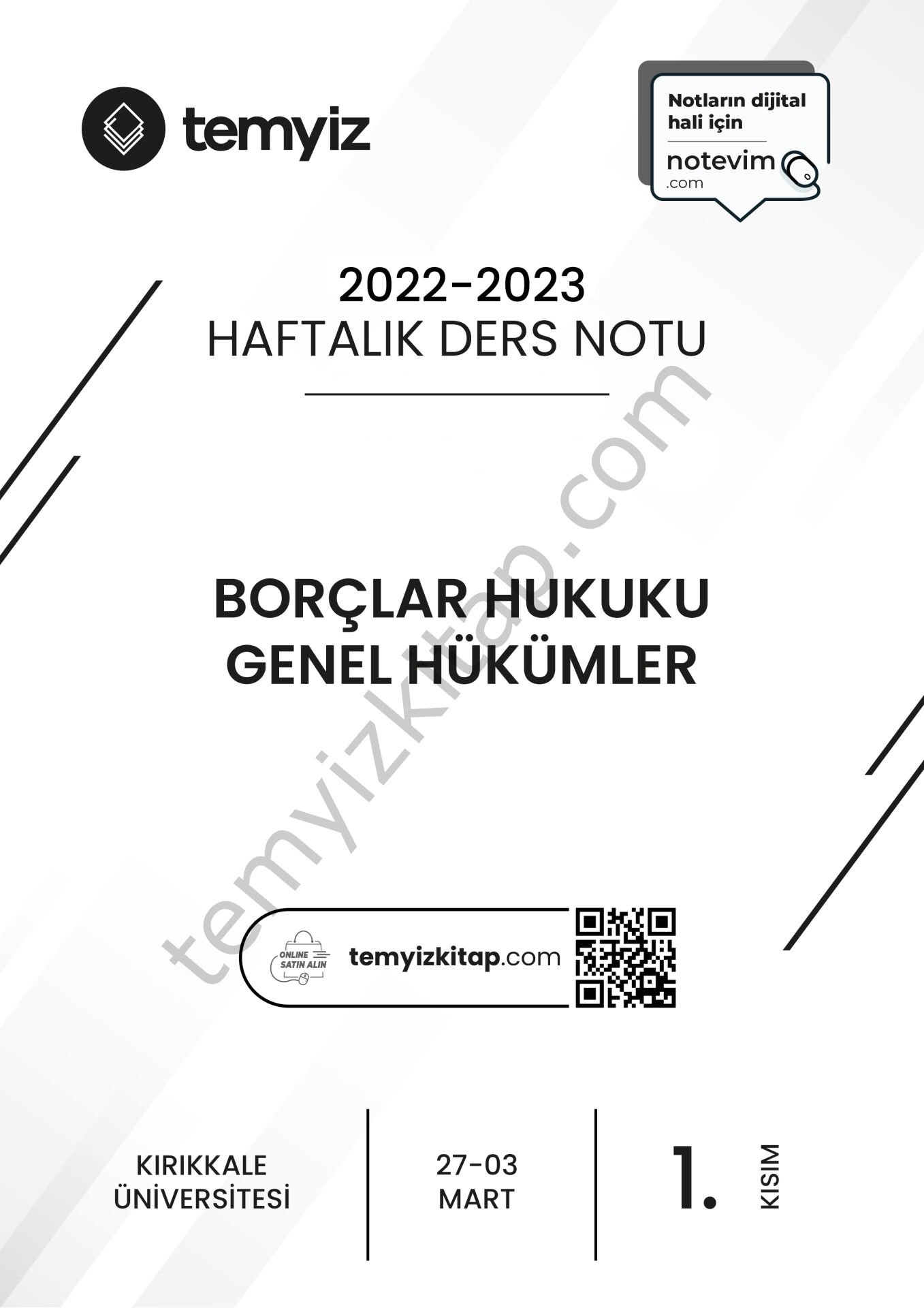 Kırıkkale Üniversitesi Borçlar Hukuku Genel Hükümler 22-23 Bahar 1