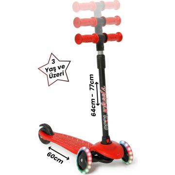 Furkan Star Işıklı 3 Tekerlekli Çocuk Scooter-Kırmızı