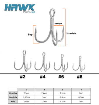 Fujin Hawk Süper Anti-Rust Üçlü Kanca