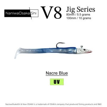 NaniwaOsakaShi V8 Jig Series 8cm 5.5gr Silikon Yem (3+5) Nacre Blue