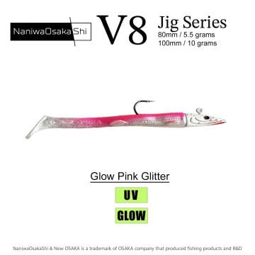 NaniwaOsakaShi V8 Jig Series 8cm 5.5gr Silikon Yem (3+5) Glow Pink Glitter