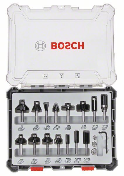 Bosch - Profesyonel 15 Parça Karışık Freze Ucu Seti 8 mm Şaftlı