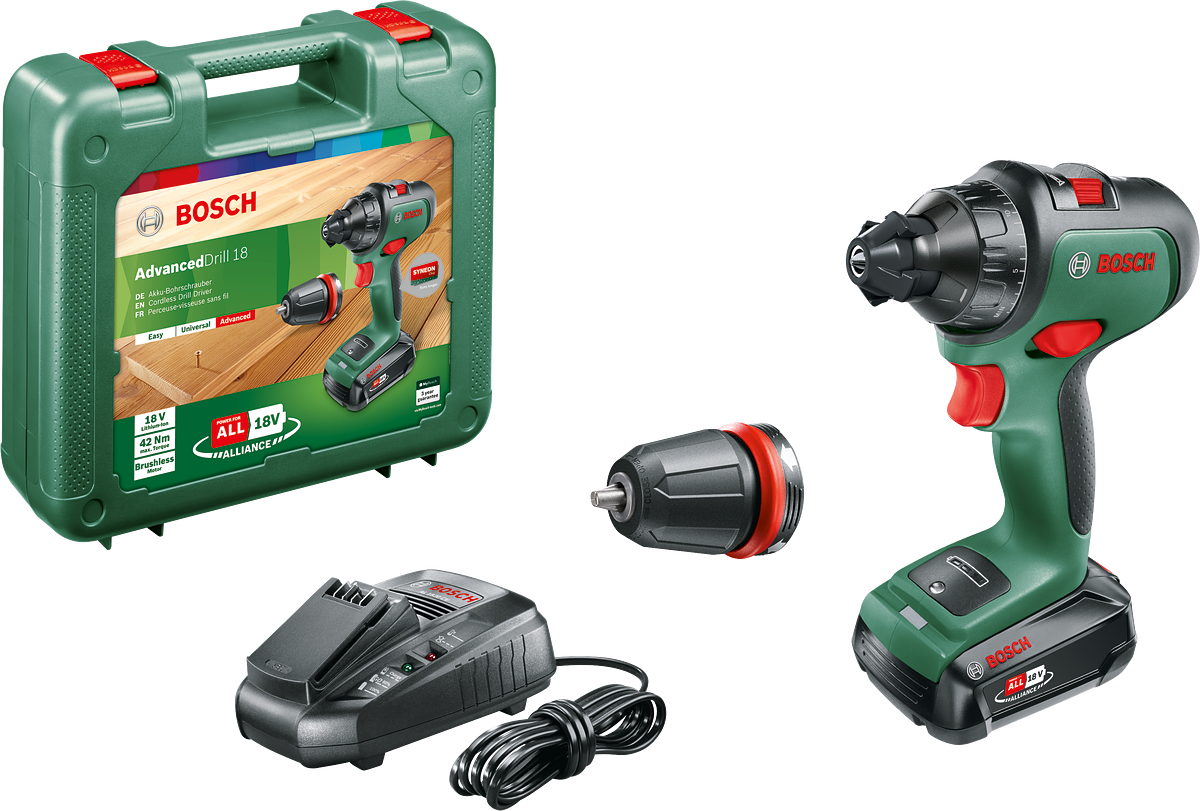 Bosch AdvancedDrill 18 Çift Akülü Delme Vidalama Makinesi 18V (1 x 2,5 Ah) + Şarj Cihazı AL 1830 CV