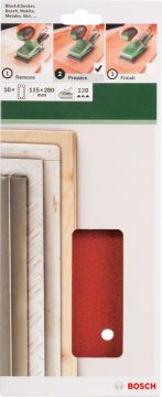 Bosch - Titreşimli Zımpara Kağıdı 10'lu, 115 x 280 mm 120 Kum 14 Delik