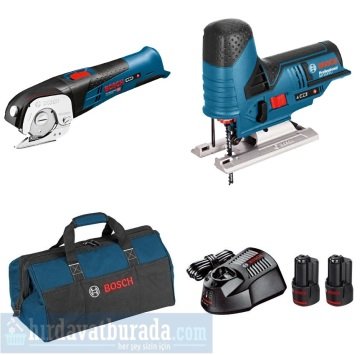 BOSCH GUS 12V-300 Akülü Üniversal Makas + GST 12V-70 Akülü Dekupaj Testeresi