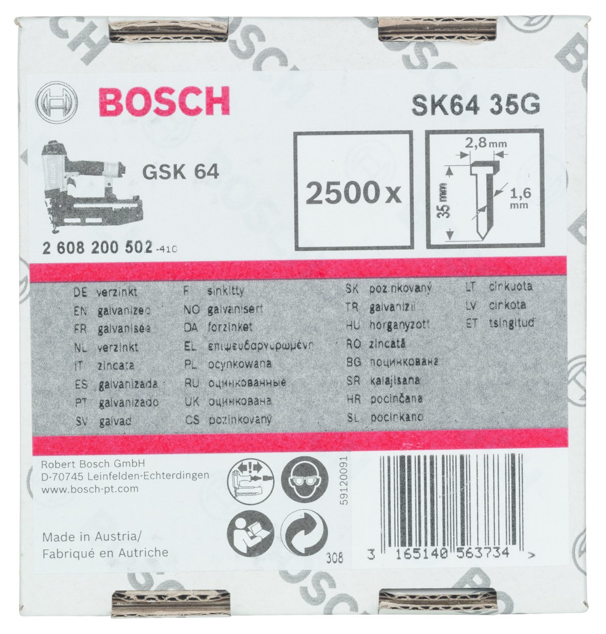 Bosch - GSK 64 Çivisi 35 mm 2500li Galvanizli