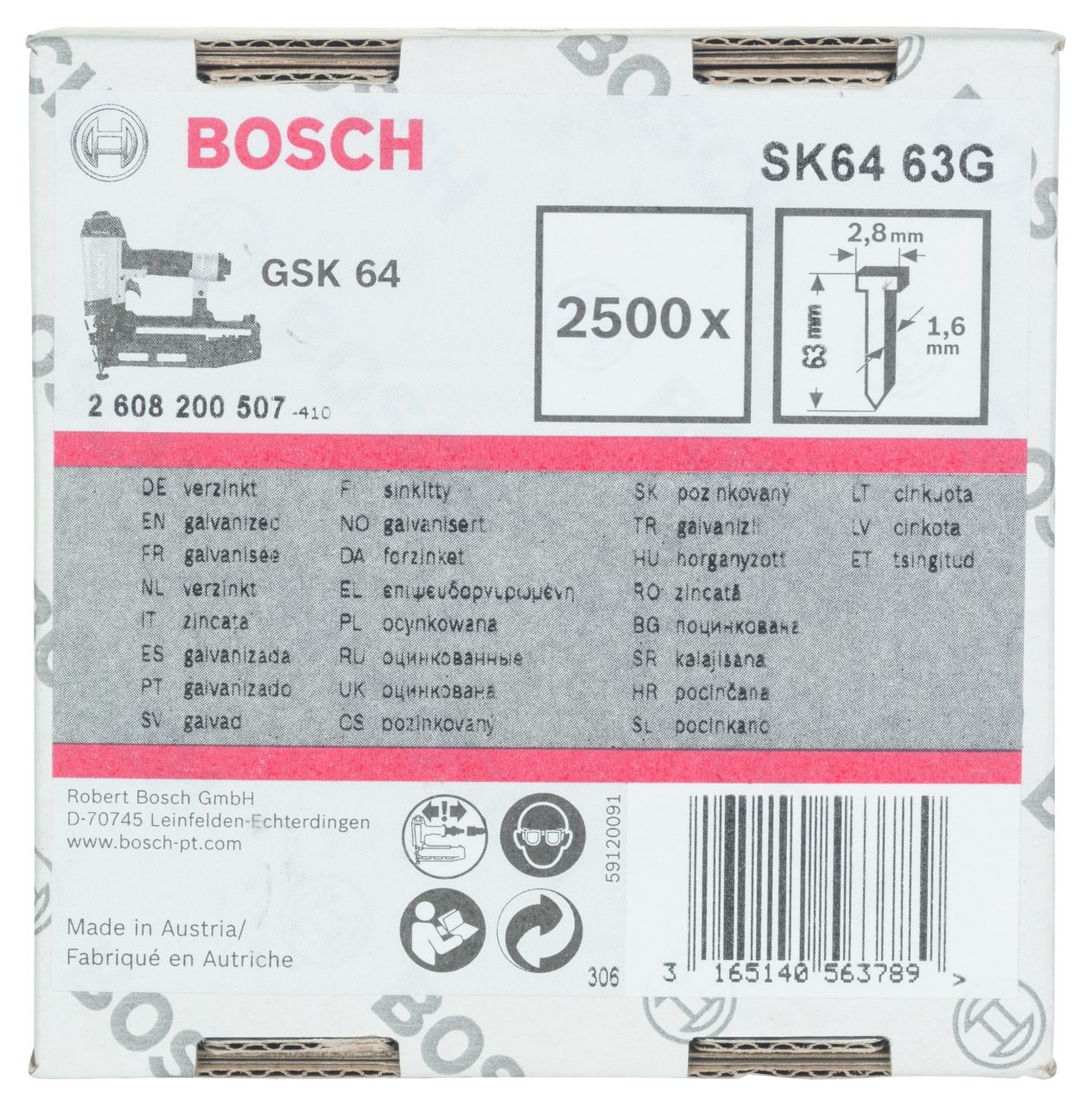 Bosch - GSK 64 Çivisi 63 mm 2500li Galvanizli