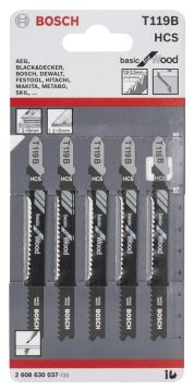 Bosch - Ekonomik Seri Ahşap İçin T 119 B Dekupaj Testeresi Bıçağı - 5'Li Paket