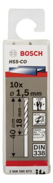 Bosch - HSS-Co Metal Matkap Ucu 1,5*40 mm 10'lu Paket