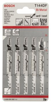 Bosch - Hızlı Kesim Serisi Sert Ahşap İçin T 144 DF Dekupaj Testeresi Bıçağı - 5'Li Paket