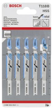 Bosch - Ekonomik Seri Metal İçin T 118 B Dekupaj Testeresi Bıçağı - 5'Li Paket