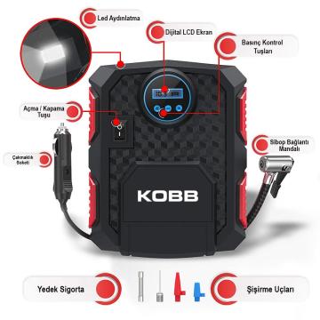 KOBB KB200 12Volt 150 PSI Ayarlanabilir Dijital Basınç Göstergeli Hava Lastik Şişirme Pompası