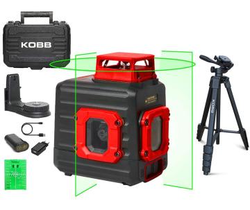 KOBB KBL33GTP 40M Profesyonel Li-ion Şarjlı 2x90⁰/360⁰ Otomatik Hizalamalı Yeşil Çapraz Çizgi Lazer Distomat+Tripod