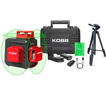 KOBB KBL34GTP 40 Metre Profesyonel Li-ion Şarjlı 3X360⁰ Otomatik Hizalamalı Yeşil Çapraz Çizgi Lazer Distomat + Tripod