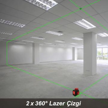 KOBB KBL34GTP 40 Metre Profesyonel Li-ion Şarjlı 3X360⁰ Otomatik Hizalamalı Yeşil Çapraz Çizgi Lazer Distomat + Tripod