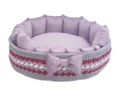 Ful tasarım örgü  eflatun yataklı  köpek yatağı