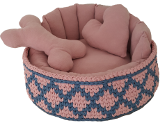 FUL-TASARIM POLAR KUMAŞ VE PENYE İPTEN ÖRÜLMÜŞ KEDİ/KÖPEK YATAĞI ( Pembe / Lacivert Tırmalamalara Karşı Ekstra Dayanıklı)