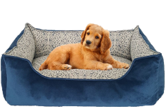 FUL-TASARIM TAY TÜYÜ KÖŞELİ KÖPEK YATAĞI ( Gri renk Desenli / Lacivert Çift Taraflı Kullanılabilir, Tırmalamalara Karşı Ekstra Dayanıklı)