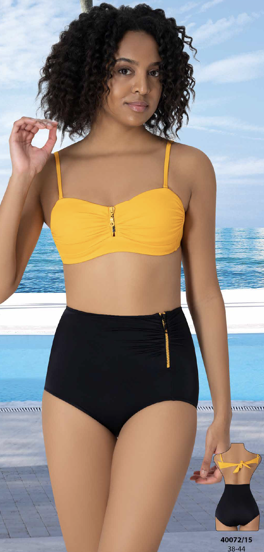Sarı Siyah Yüksek Bel Bikini