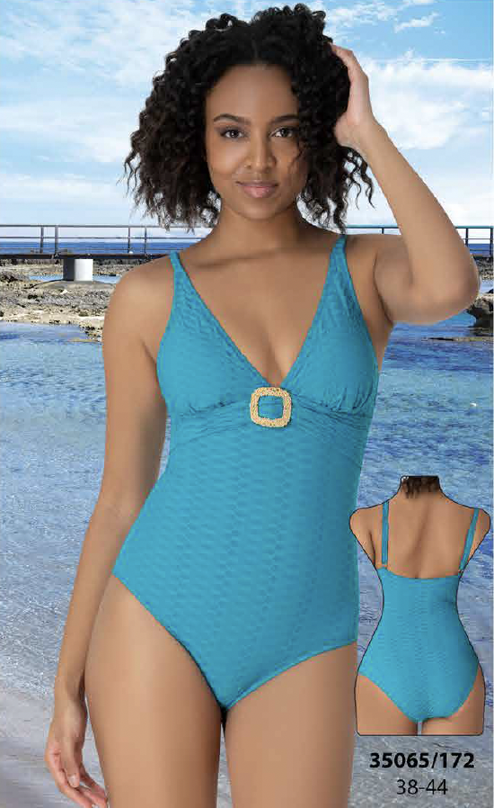 Altın Renkli Tokalı Turkuaz Mayo