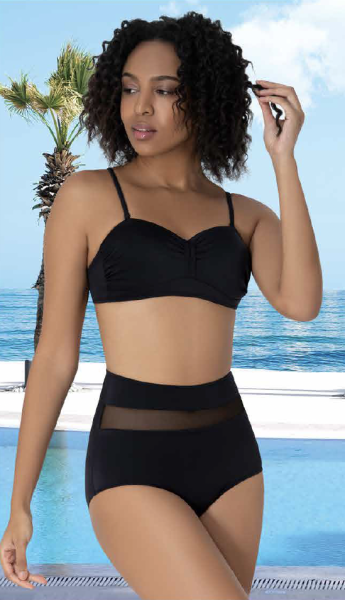 Yüksek Bel Siyah Bikini Takımı – File Detaylı