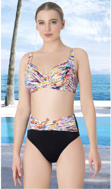 Renkli Desenli Yüksek Bel Bikini Takımı