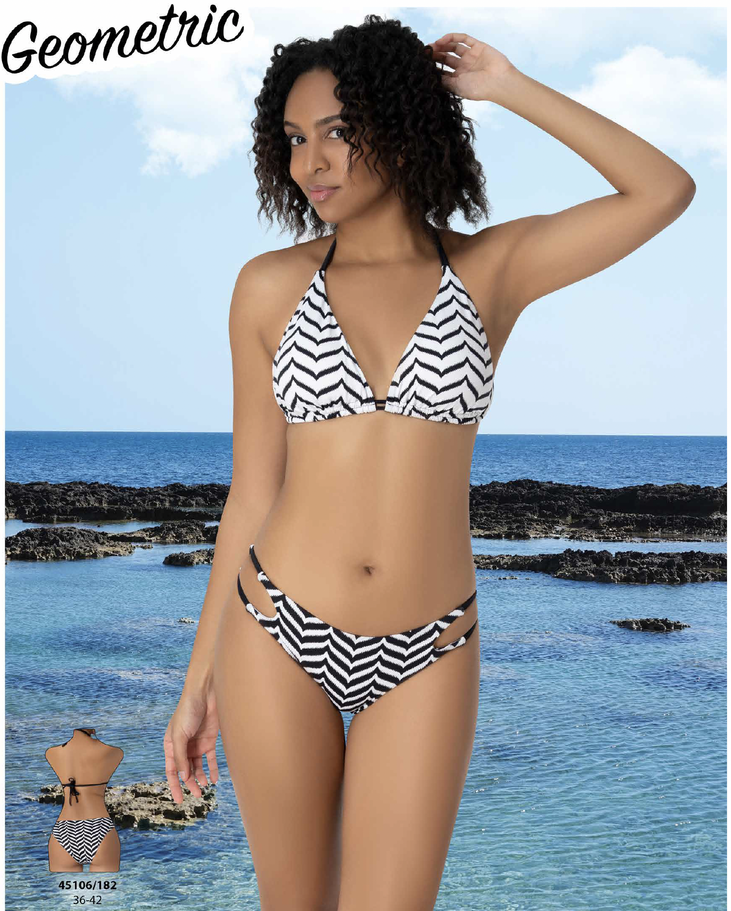 Siyah Beyaz Geometrik Desenli Bikini Takımı