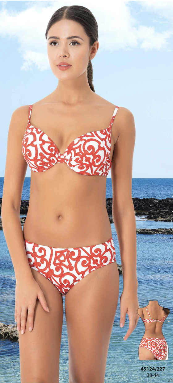Kırmızı Beyaz Desenli Destekli Bikini Takımı