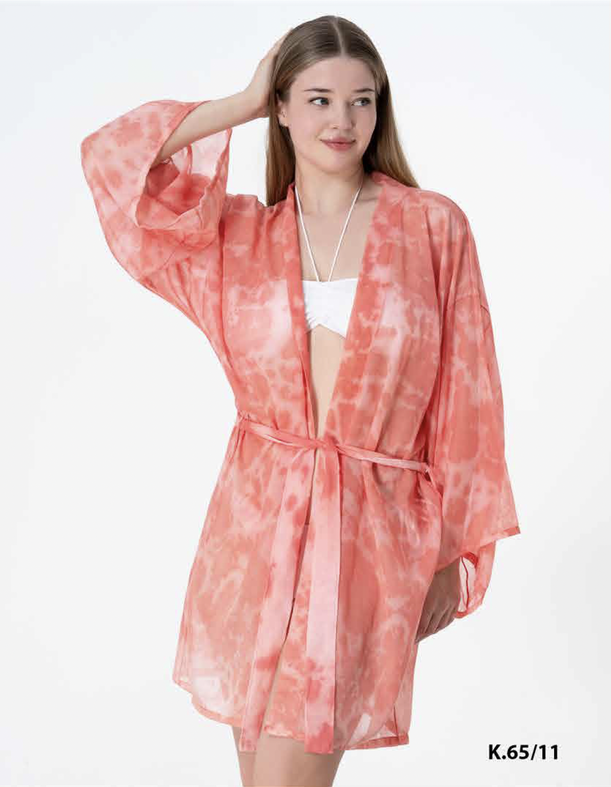 Mercan Desenli Şifon Plaj Pareosu