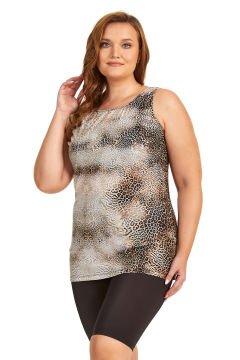 Leopar Desenli Yarı Kapalı Tankini