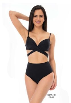 Siyah Bağlamalı Yüksek Bel Bikini