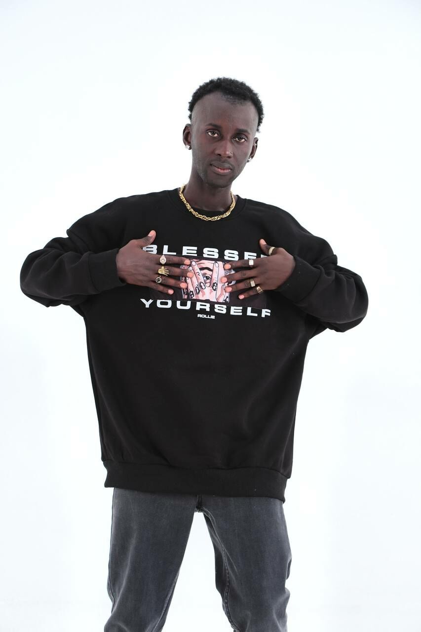 Rollie Blessed Yourself Siyah Oversize Sweatshirt