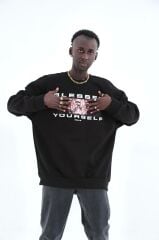 Rollie Blessed Yourself Siyah Oversize Sweatshirt