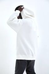 Rollie Basic Ekru Kapüşonlu Oversize Sweatshirt