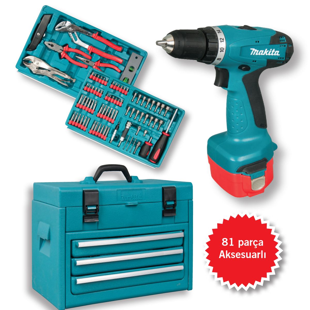 Makita 6271DWPET3 Akülü Matkap Vidalama / 81 Parça Aksesuar Setli