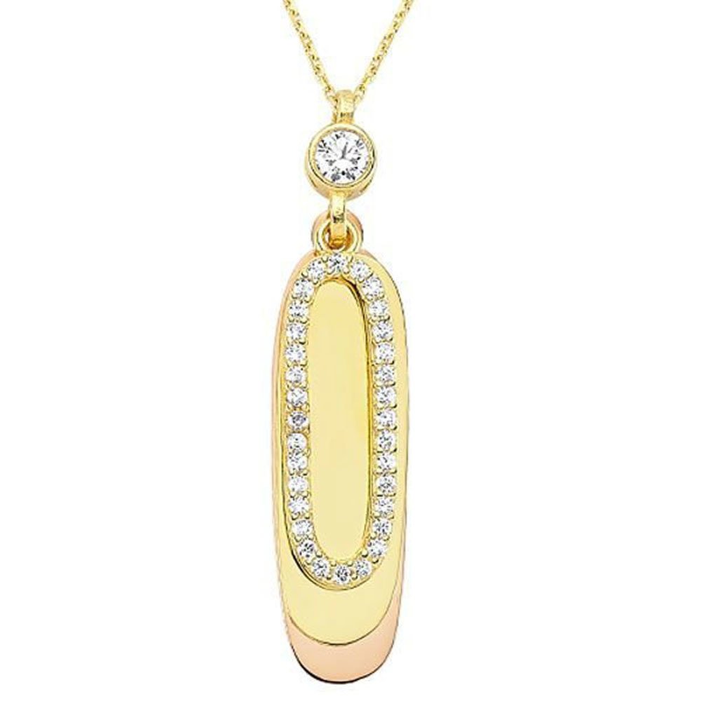 Plaka Kolye 3,47 Gram İki Renk Oval 14 Ayar Altın