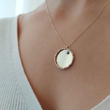 Altın toplu plaka kolye 3.40 gram