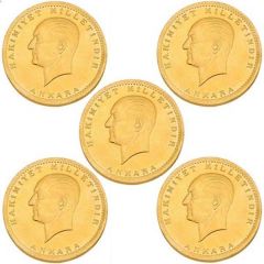 22 AYAR YENİ TARİHLİ CUMHURİYET 5'Lİ PAKET ATA LİRA ALTIN