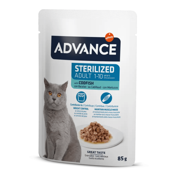 Advance Cat Sterılızed Codfısh Wet Pouch 12x85gr