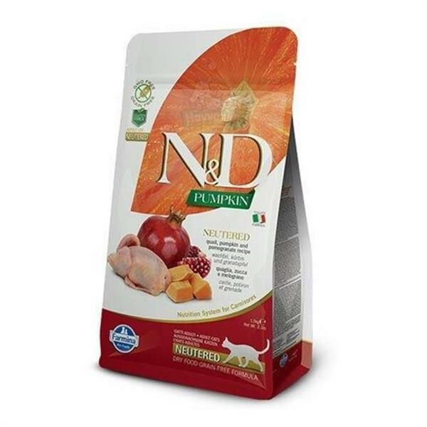 N&D Tahılsız Bal Kabağı, Bıldırcın Etli ve Narlı Kısırlaştırılmış Kedi Maması 1,5 Kg