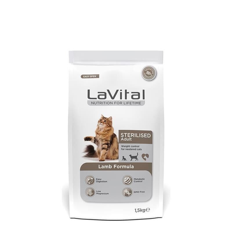 LaVital Kuzu Etli Kısırlaştırılmış Yetişkin Kedi Maması 1,5 Kg