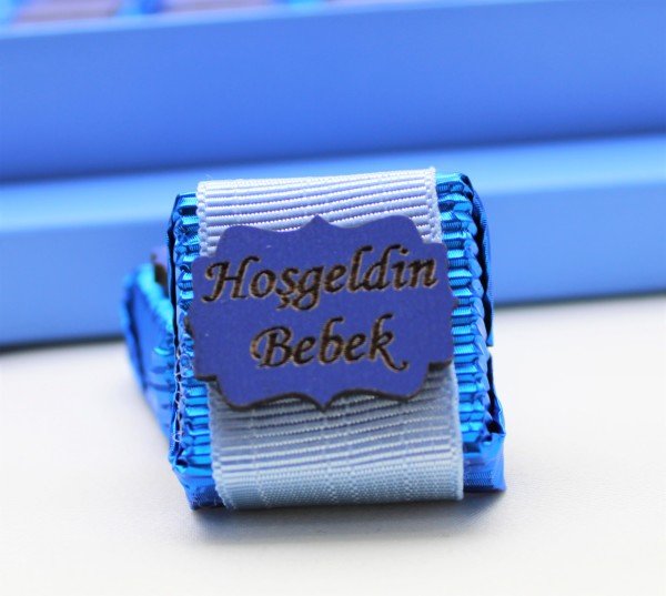 Dark Brown Hoşgeldin Bebek Erkek Çikolatası 48 Adet Sargılı Dolgulu