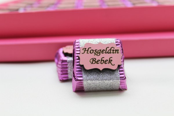 Dark Brown Hoşgeldin Bebek Kız Çoçuk Çikolatası 48 Adet Sargılı Dolgulu